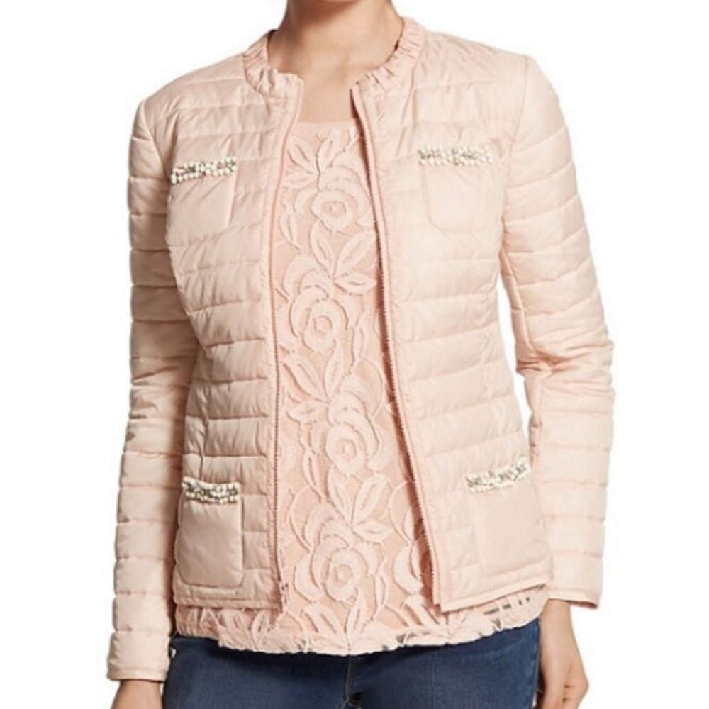Chico’s “Embellished Pocket” Blush Quilted Jacket (Size 3)